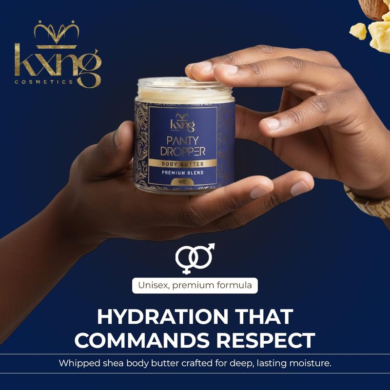KXNG Cosmetics Organic Shea Body Butter Cream – 4oz | Mens Body Butter for Black Men & Women with Shea, Cocoa, Mango & Coconut Oil | Deep Hydrating Cream for Dry Skin, Hands & Feet