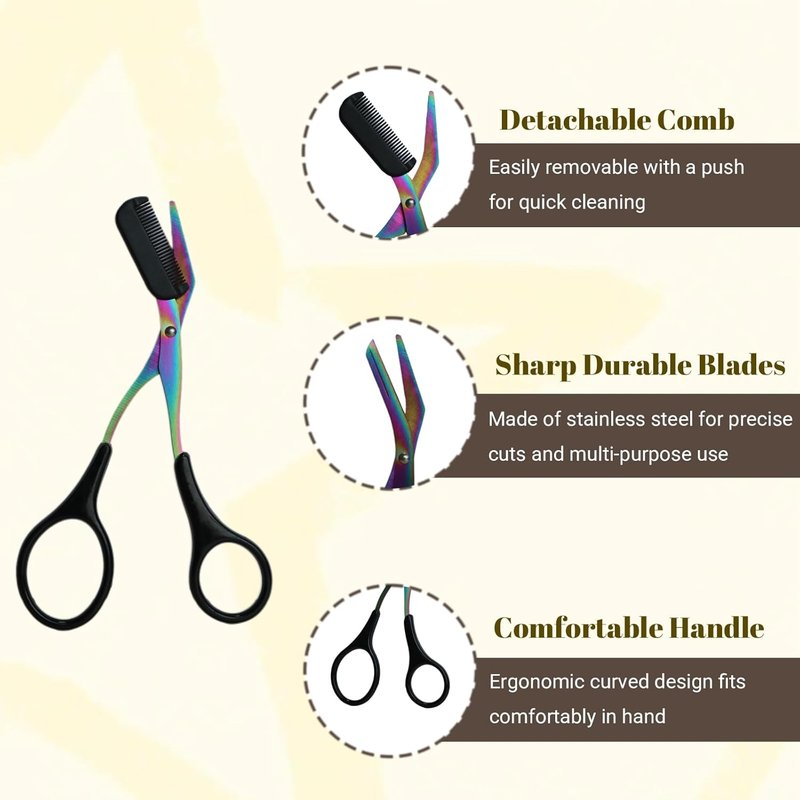 2 in 1 Eyebrow Scissors with Comb and Brush – Professional Stainless Steel Trimmer for Women and Men, Precision Beauty Grooming Tool for Shaping and Makeup Prep