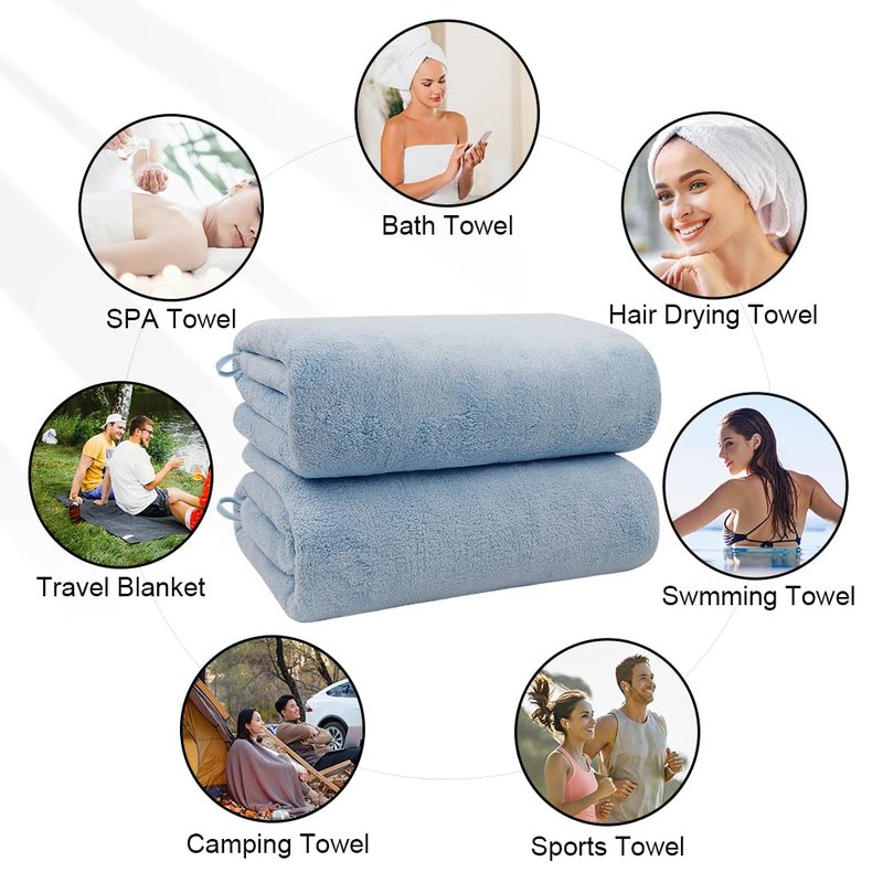 Orighty 2-Pack Microfiber Bath Towels (27'' x 54'') - Soft, Absorbent, Quick-Drying, Blue