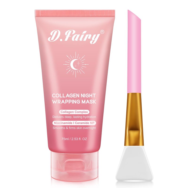 D.Fairy Collagen Overnight Wrapping Peel Off Facial Mask Pack - Collagen Night Wrapping Mask - Hydration Care - Reduces Sagging & Dullness - Hydrolyzed Collagen For Glowing Skin, 2.53 fl.oz