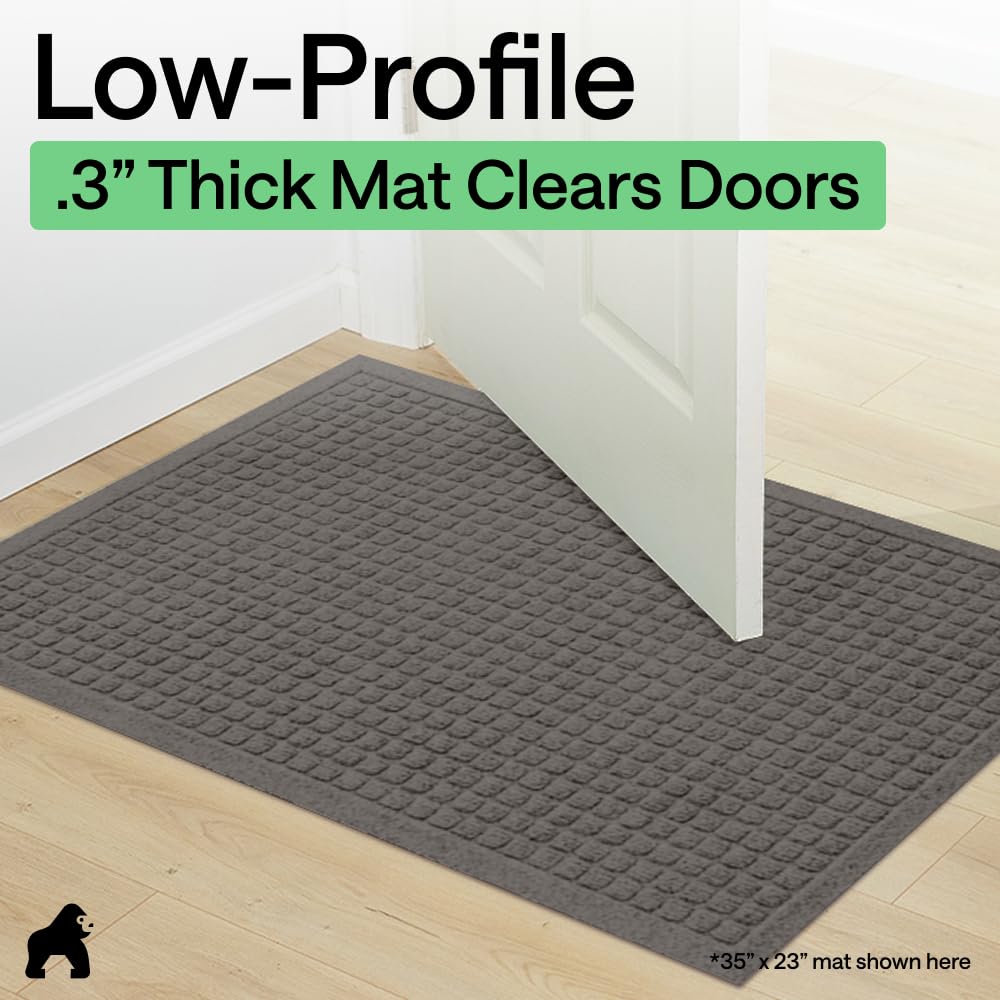 GORILLA GRIP® Ultra Absorbent Front Door Mat Outside Entrance, Traps Dirt and Moisture, HydroABSORB Indoor Outdoor Doormat Holds 1.7 Cups Water, Stain and Fade Resistant Welcome Mat, 29x17 Charcoal