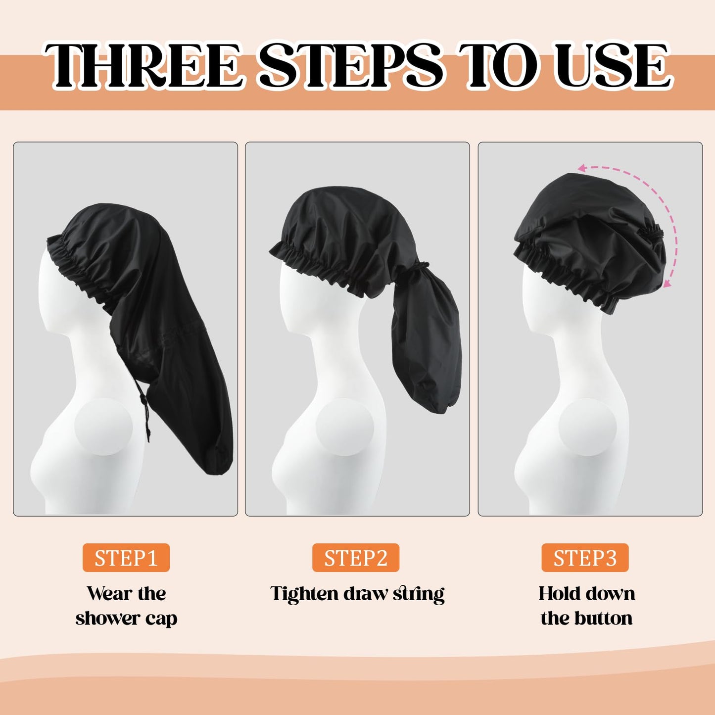 2 Pcs Large Shower Cap for Braids, Extra Long Shower Cap for Women Long Hair & Locs, Waterproof Hair Bonnets for Dreadlocks Drawstring Bath Caps for Women & Men (Black, Leopard)