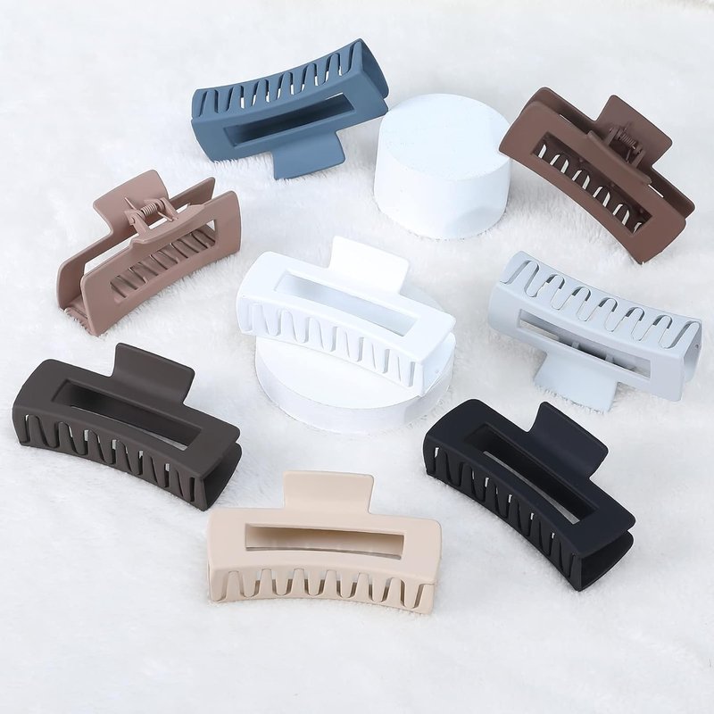 Skiennix Large Hair Claw Clips - 8 Pcs Non-Slip Acrylic Clips for Thick Hair - Stylish Blue & Brown