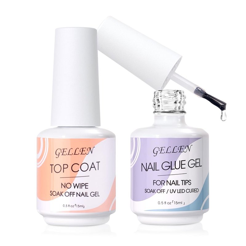 Gellen Nail Glue Gel - 5 in 1 UV Acrylic Nail Glue & No Wipe Top Coat | High Shine Finish for DIY Manicure