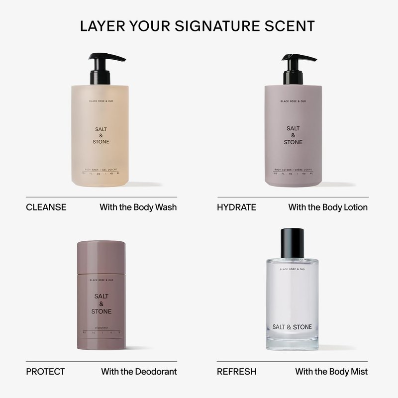 Salt & Stone Body Wash with Antioxidants for Deep Moisture | For Women & Men, Sulfate, Paraben, & Dye Free, Leaving Skin Soft and Hydrated | Black Rose & Oud 15.2 fl oz