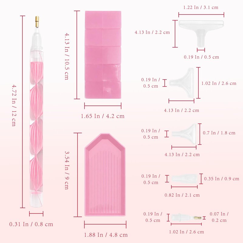 Rhinestone Applicator Tool Set(Pink)–2 Dual-Ended Picker Handles with 12 Plastic Tips, Adhesive Clay and Bedazzling Accessories for Nail Art Crafts