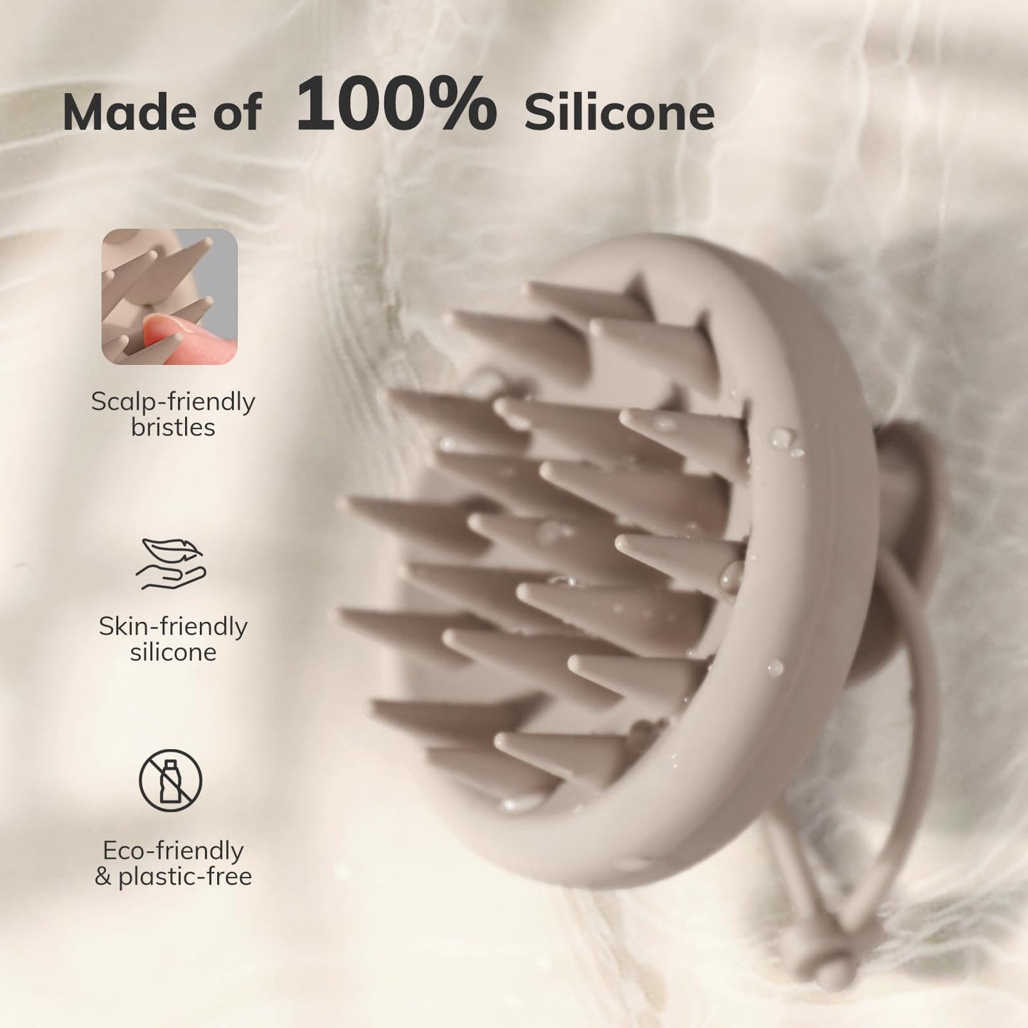 Sndyi Silicone Scalp Massager Shampoo Brush, Hair Scrubber with Soft Silicone Bristles, Scalp Scrubber/Exfoliator for Dandruff Removal, Wet Dry Scalp Brush for Hair Growth & Scalp Care, Khaki