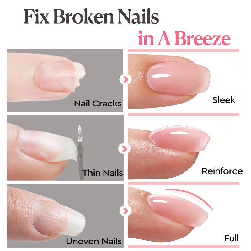 AzureBeauty Builder Gel for Nails, 18ml 7-in-1 Jelly Peach Self-Leveling Nail Strengthener for beginners, UV/LED Soak Off Builder Gel for Apex, Extension, Overlay & Rhinestone, Base & Top Coat Needed
