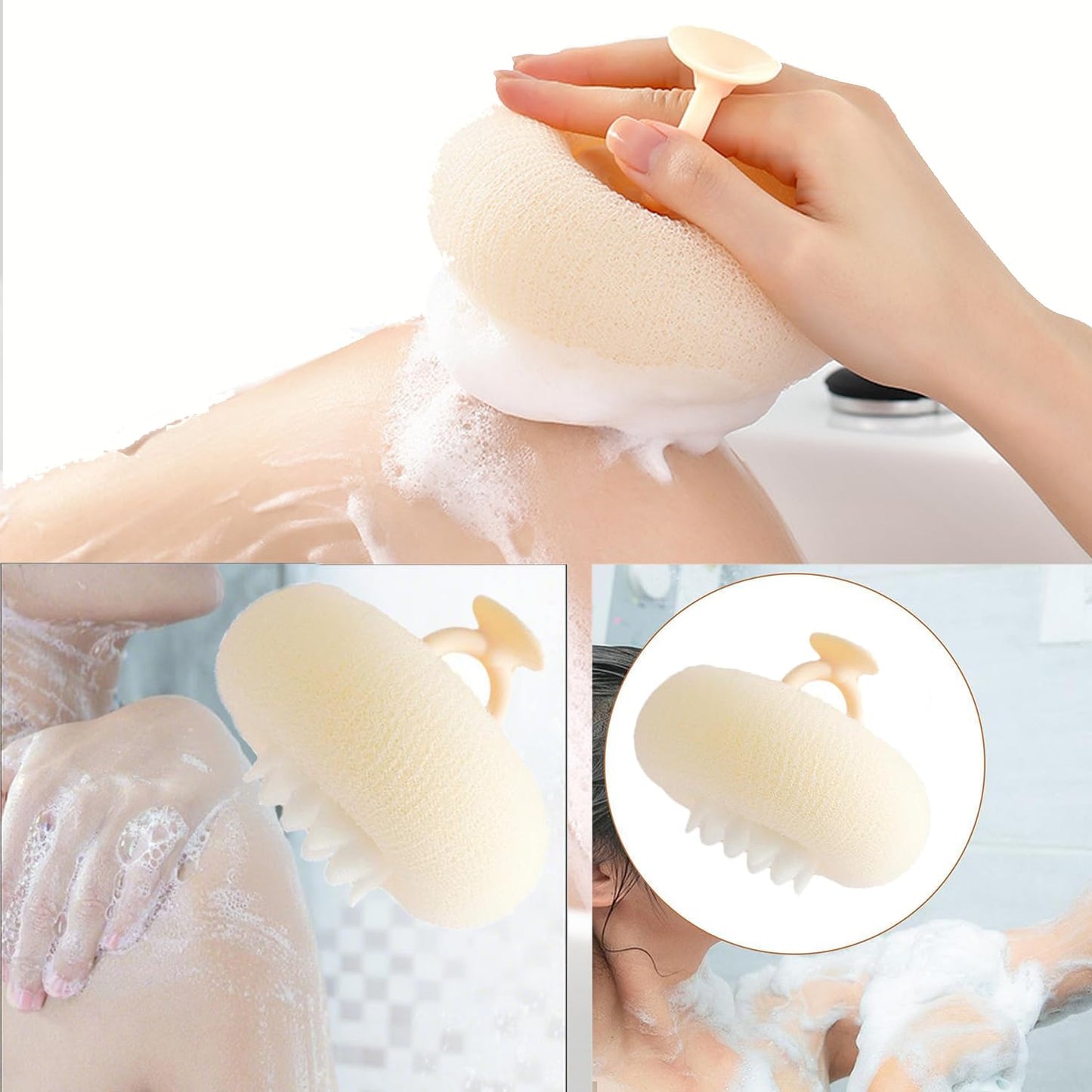 Super Soft Sunflower Suction Cup Bath Ball, New Upgraded 2-in-1 Sunflower Ball Exfoliating Loofah Sponge Mesh Pouf Shower Ball with Comfortable Non-Slip Handle (Yellow)