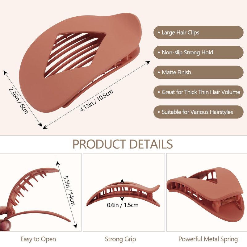 Atoden Large Flat Round Hair Clips Oval Claw Clips for Thick Medium Thin Hair 6Pcs Non Slip Strong Hold Barrettes Duckbill Accessories for Women Girls Matte Solid Neutral Color
