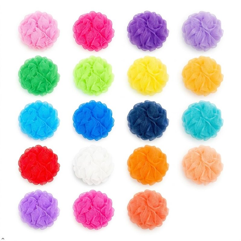 18 Pieces Bath Sponge Shower Loofahs Bulk Bath Luffas Exfoliating Body Scrubber Pack Colorful Mesh Balls Travel Cleaning Wash Puff Bathing Accessories for Kids Women Men Body Wash, (Mixed Colors)