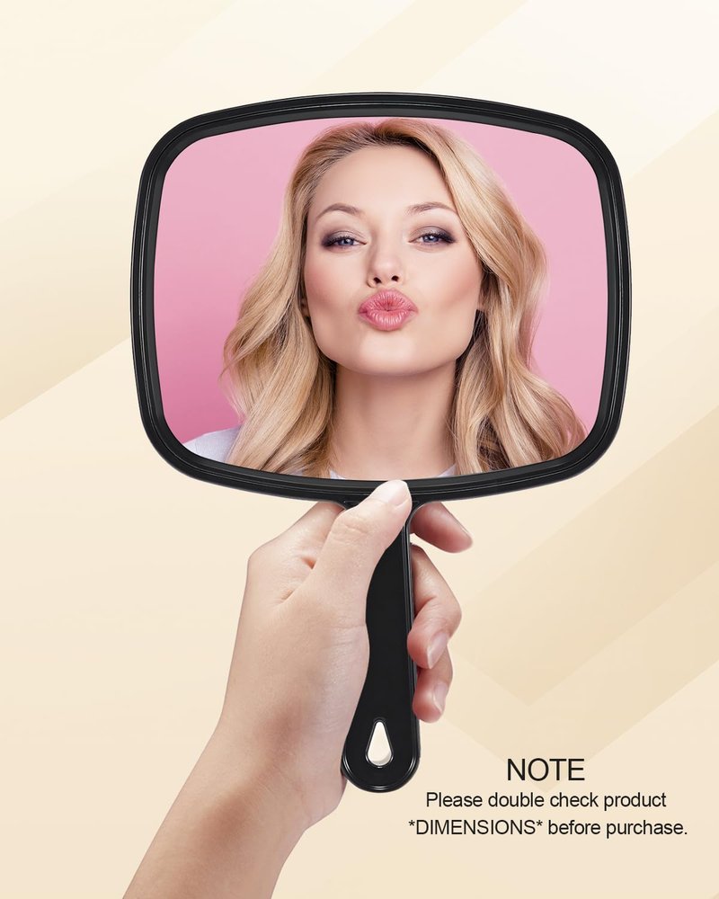 Gladmart Hand Mirror Salon Barber Hairdressing Handheld Mirror with Handle (Square Black 7.4 x 10.3 inches)