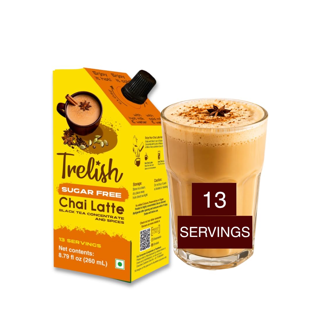 Trelish Sugar Free Chai Latte Concentrate - 13 Servings of Black Tea | Hot or Iced | 8.79 fl oz