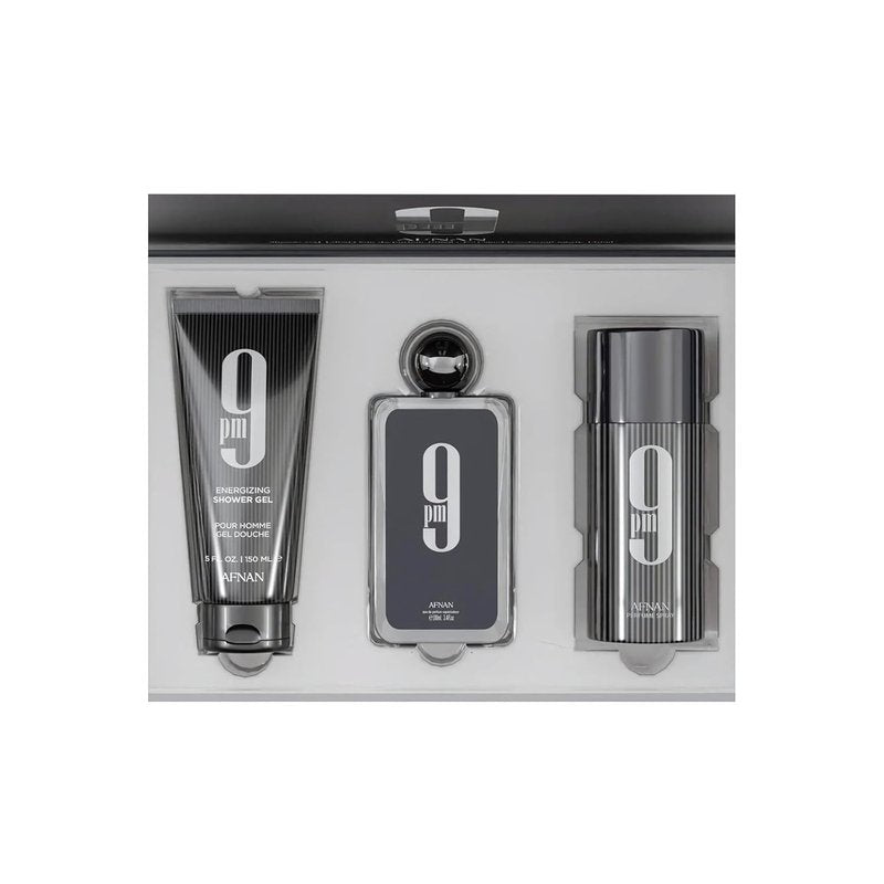 Afnan 9 PM Luxury Perfume Gift Set - Eau De Parfum (3.4 Oz), Deodorant & Shower Gel (5 Oz)