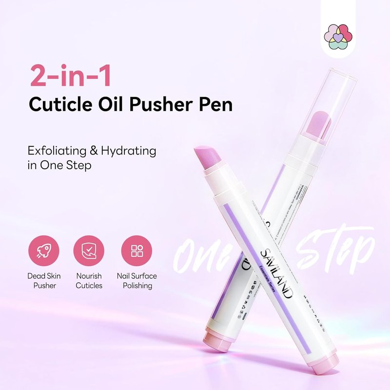 SAVILAND Cuticle Remover Pen - Ceramic Pusher & Nourishing Oil for Nail Care | 4.5ml, 2PCS