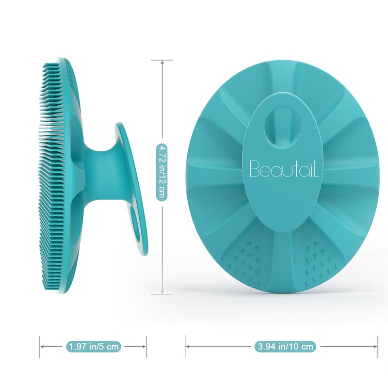 BEAUTAIL Silicone Body Scrubber Shower Bath Wash Brush Gentle Exfoliating Scrub Cleansing Loofah for Women Men Baby Sensitive Skin, Easy to Clean, Lather Nicely, More Hygienic, 1 Pack, Cyan