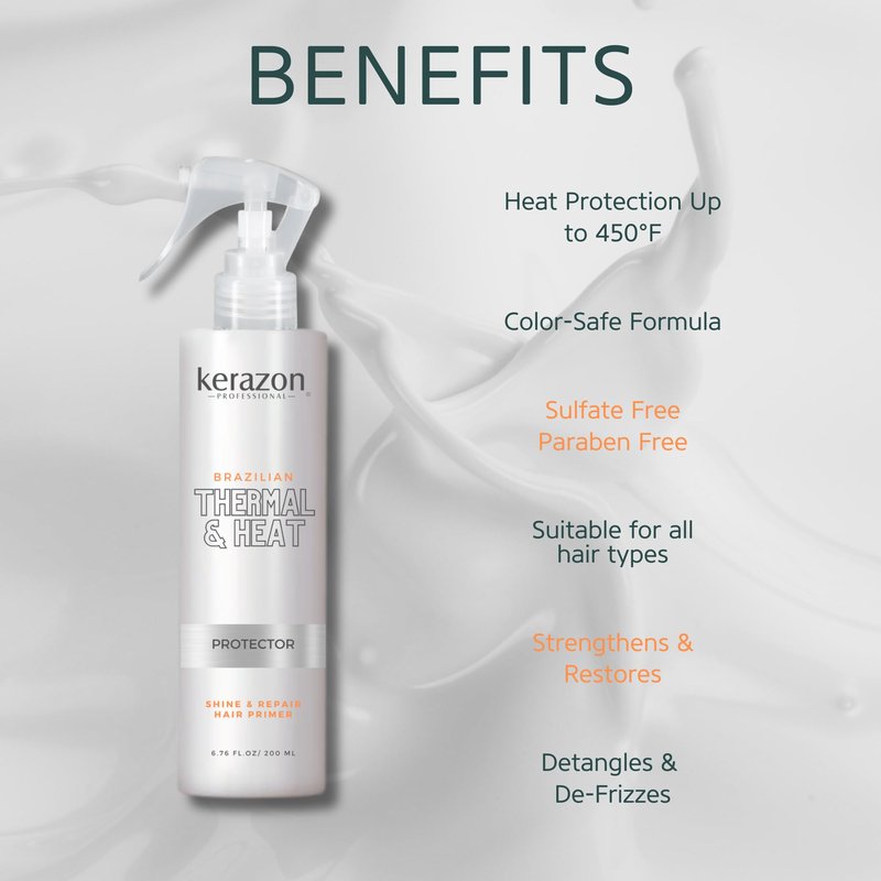 Brazilian Thermal & Heat Hair Primer 6.76fl.oz Anti Frizz, Damage Repair, Heat Protection, Color Safe, Curly, Wavy, Straight