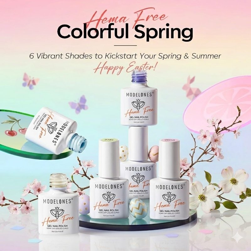 modelones Pastel Gel Nail Polish Set, Hema Free 2026 Spring Summer Macaron Gel Polish Set Light Pink Pastel Yellow Purple Baby Blue Green 6 Colors Nails with Fruit Theme Stickers LED Mani Gift