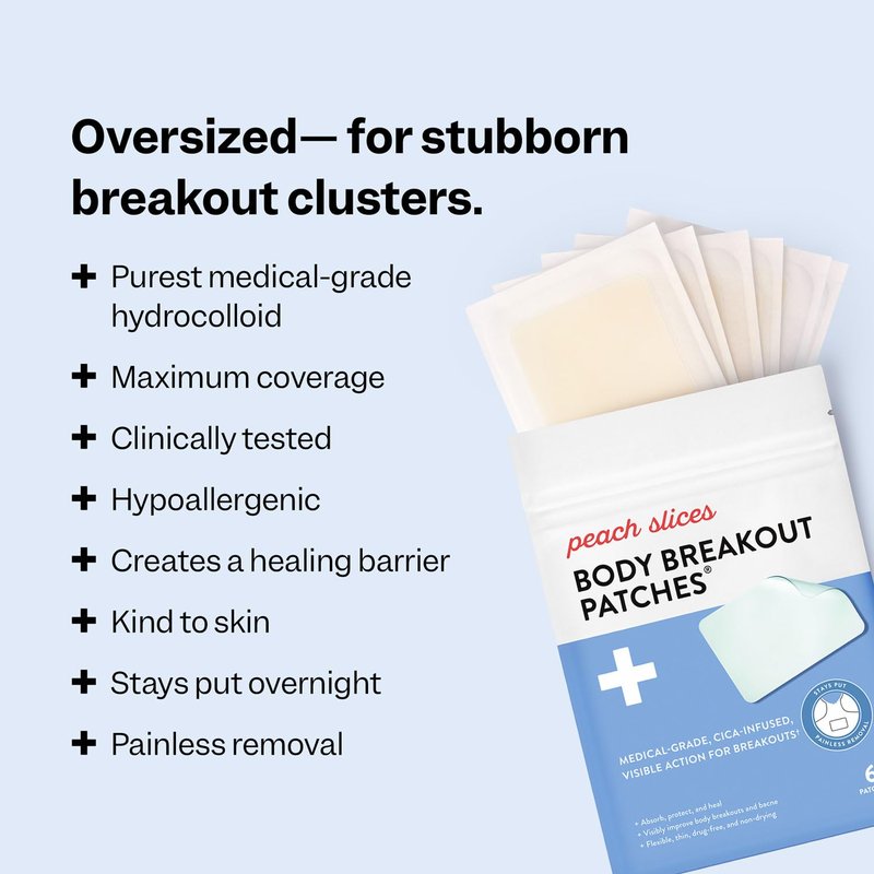 Peach Slices - Body Breakout Patches (6 ct) - Overnight Body Pimple Patches - Hypoallergenic - Flexible & Painless - Cica & Hydrocolloid Bandages - Vegan & Cruelty Free - Korean Skin Care & Beauty