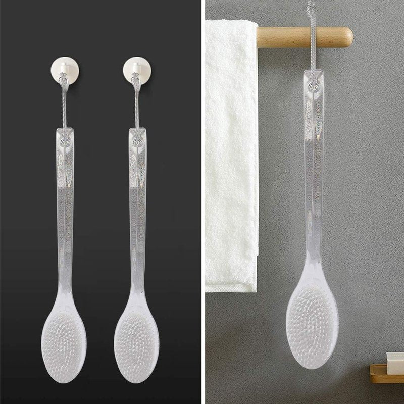 Mczxon Body Dry Brushing Back Scrubber With Curved Plastic Long Handle - Clear Bath Shower Brush for Dry Skin Exfoliating, Cellulite - for Men and Women (Transparent Handle)