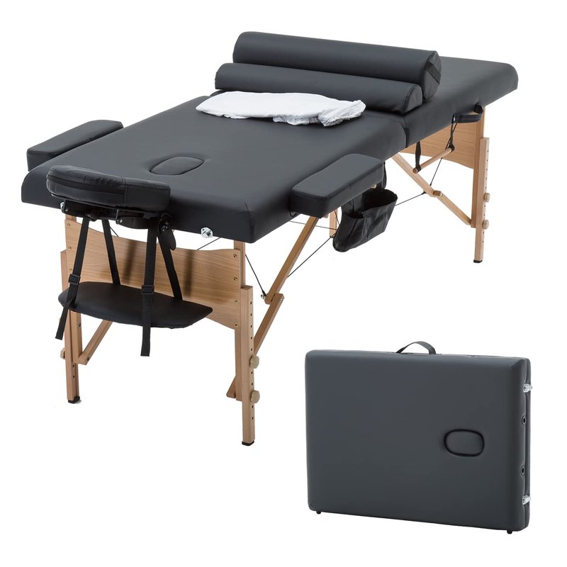 PayLessHere Massage Bed Portable Massage Table 28 inch Wide Lash Bed 2 Folding Height Adjustable Spa Table with Towel Hanger Oil Pouch Half Bolster Round Bolster Non-Woven Bag