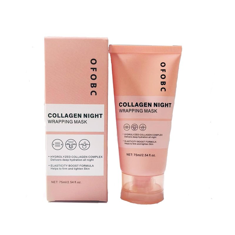Collagen Night Wrapping Mask, Collagen Overnight Wrapping Peel Off Facial Mask for Elasticity Hydration, Reduce Sagging Dullness, Tight Skin, 2.53 fl.oz Brush Included
