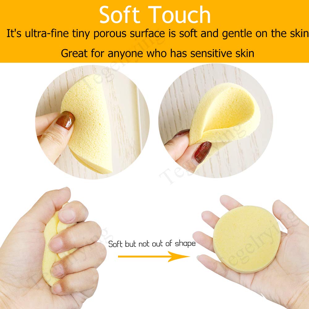 Tegelrying Facial Sponge Compressed,60 Pcs PVA Professional Makeup Removal Wash Round Face Sponges Spa Pads Exfoliating Cleansing for Women,Yellow