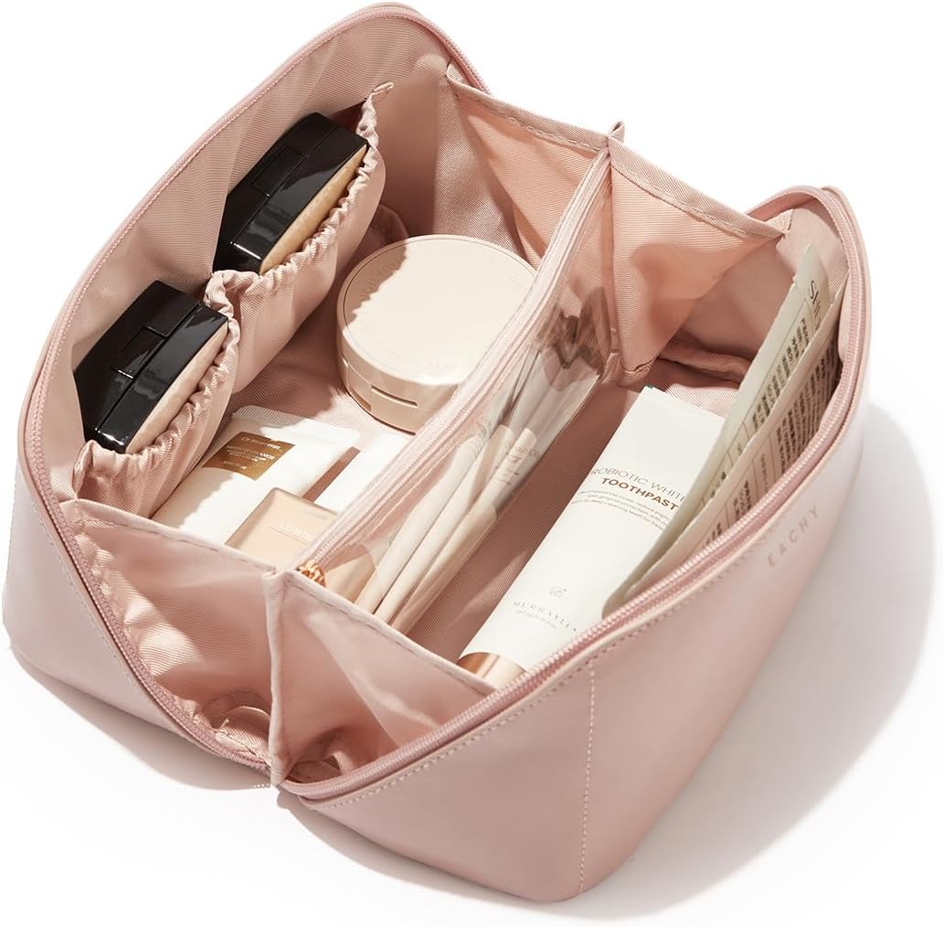 Travel Makeup Bag - Large Capacity Waterproof PU Leather | Portable Toiletry Organizer for Skincare & Brushes