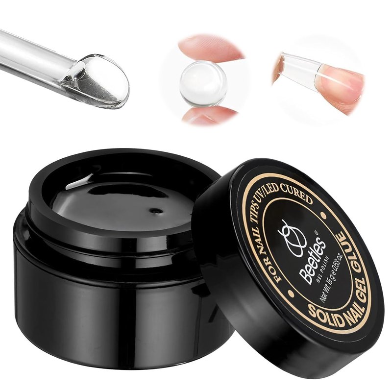 Beetles Solid Nail Glue Gel for False Tips, 15g Strong Adhesion for Clear Press on Acrylic Tips, Hard Gel 3D Sculpting for Summer Nail Art UV Light Cured