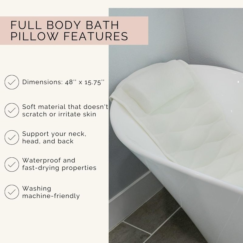 Monsuri Luxurious Bath Pillow for Tub - Premium Bathtub Pillows for Head and Neck Support - Ideal Bath Tub Pillow Headrest for Soaking Tub - Perfect Women's Gift Idea for Bath Accessories
