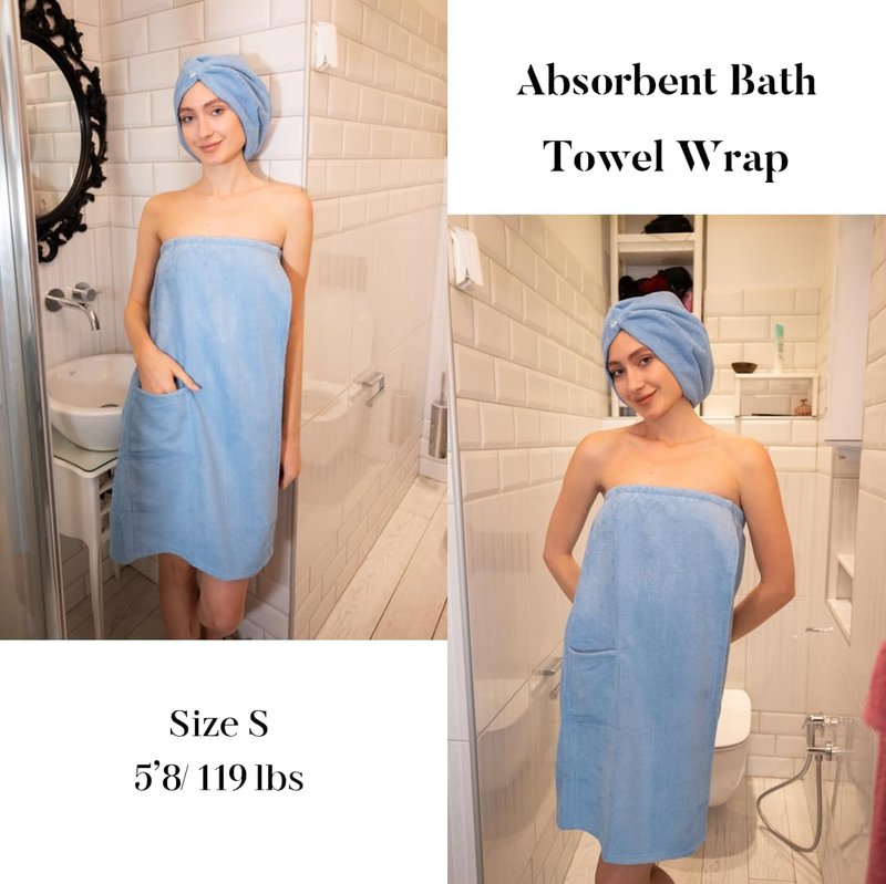 Ekouaer Towel Wrap for Women - Lightweight Knee-Length Spa Bathrobe with Adjustable Closure & Pocket