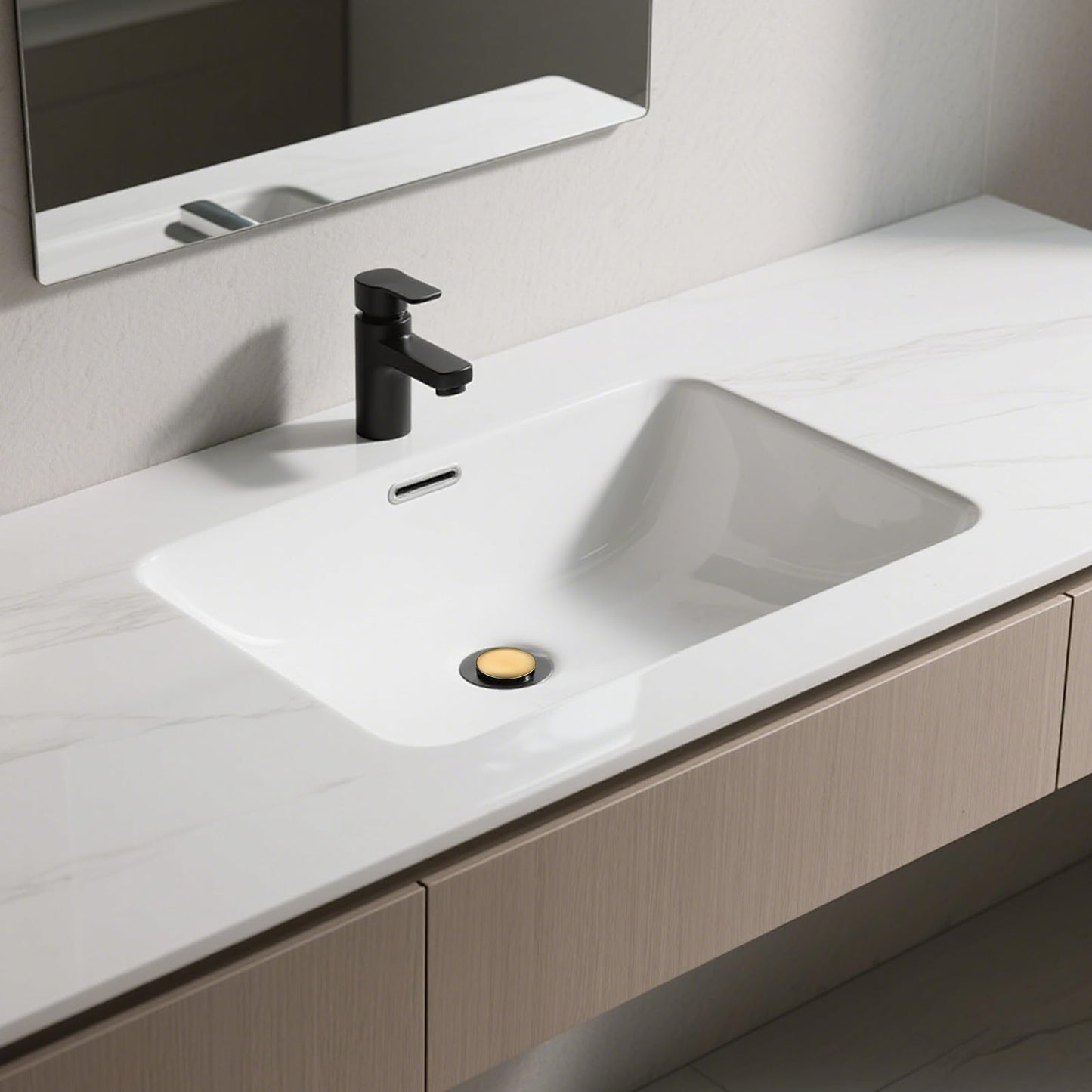 Brushed Gold Bathroom Pop-Up Push-Type Sink Drain Assembly - Vessel Vanity Sink Stopper with Overflow & Strainer, for Faucets