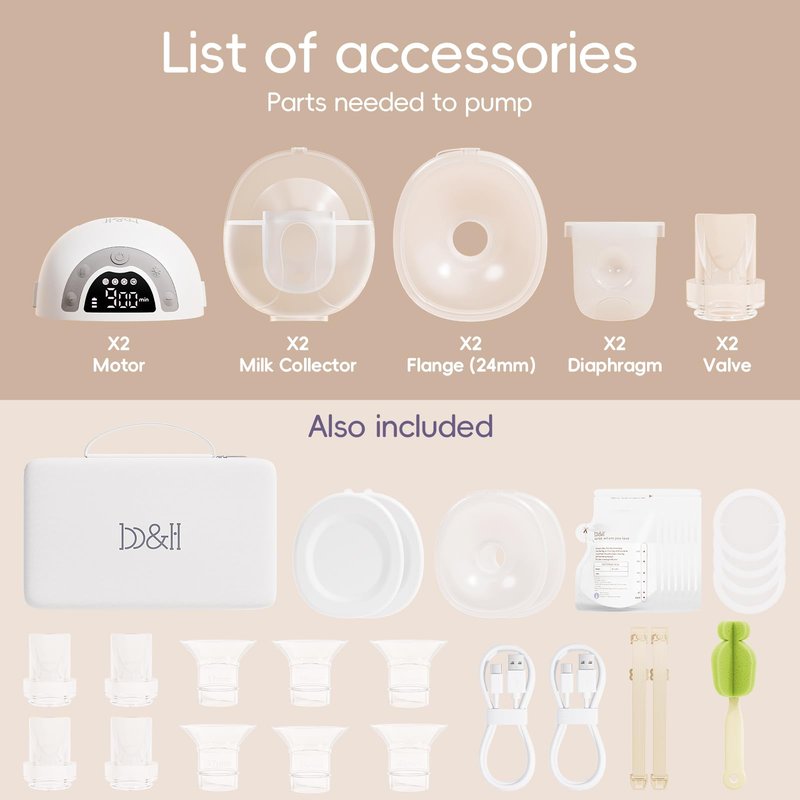 b&h Electric Wearable Breastfeeding Pump with Night Light, Hospital Grade Breast Pump Hands Free, 4 Modes & 9 Levels, 17/19/21/24/27mm Flange, Baby Mouth Double-Sealed Flange, Milk Pump for Moms -Grey