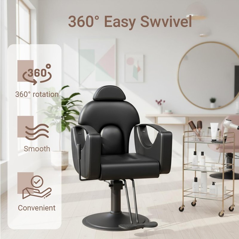 Salon Barber Chair for Hair Stylist, Professional Reclining Hydraulic Styling Chair with Heavy-Duty Pump, All Purpose Hairdresser Chair for Barbershop, Braiding, Shampoo, Spa Equipment, Black
