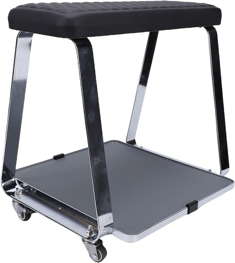 Erxewim Professional Pedicure Stool with Soft Memory Foam Cushion, Rolling Foot Rest Cart, Stainless Steel Legs, Ideal for Salon & Home Spa Use (Black)