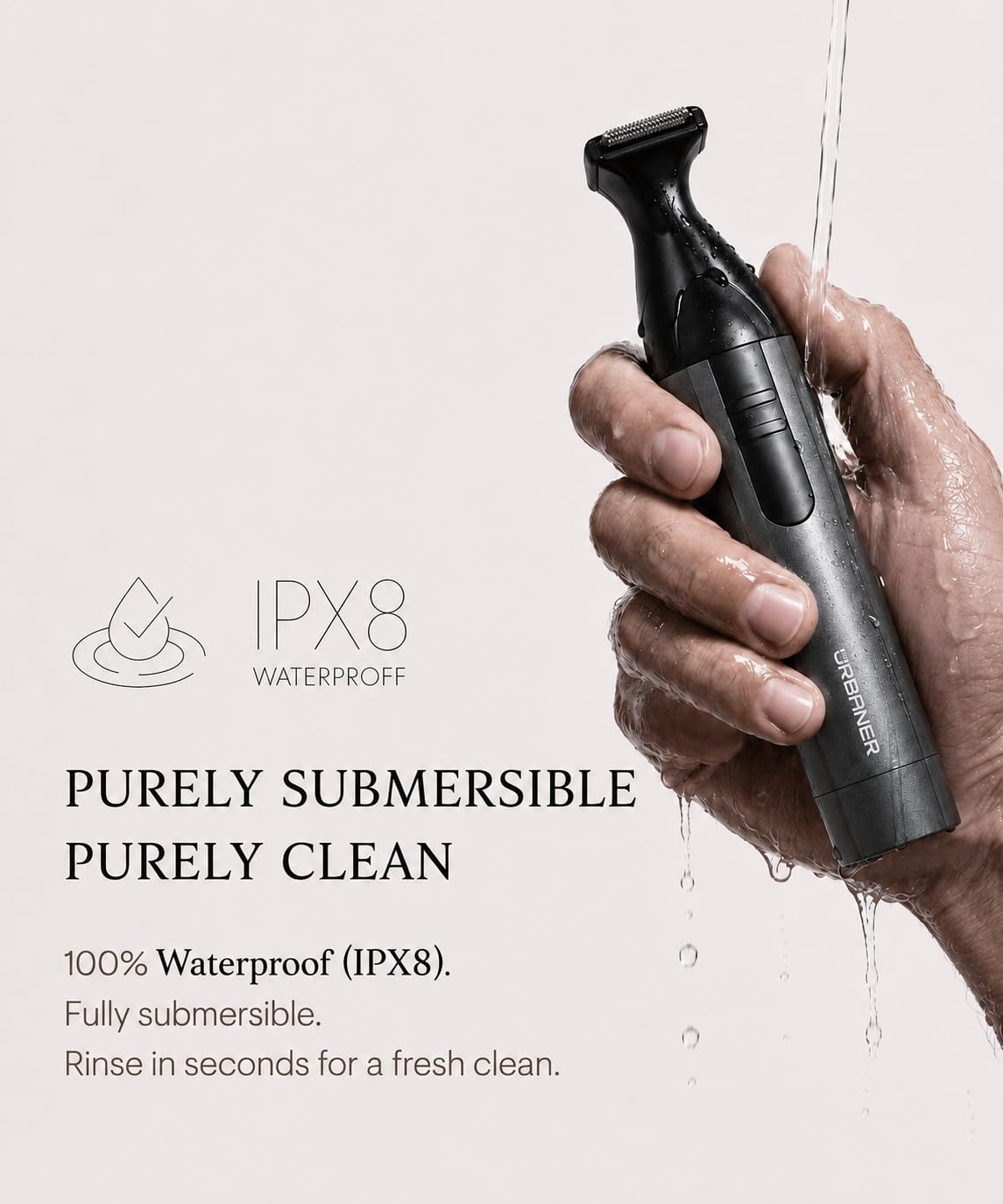 URBANER Mustache Trimmer – 0.8" Wide Blade, Waterproof & Adjustable, 0.08”-0.55” Precision Settings, Lightweight Grooming Clipper with Japanese Steel Blade for Travel Use (Black and Gray)