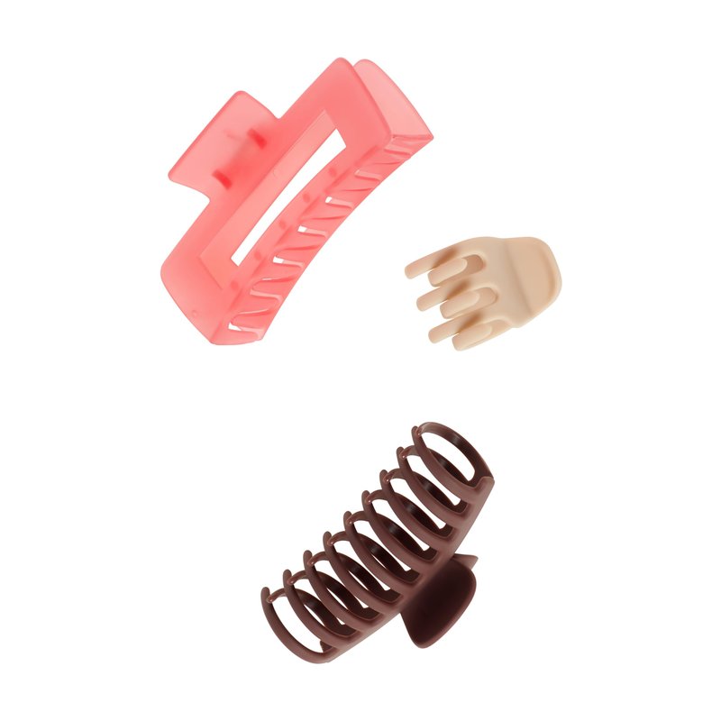 Goody SlideProof Rectangular Claw Clips - 3 Ct (1 Small + 2 Large), Warm Tones, Secure Grip Hair Styling Accessories for Women & Men, All Hair Types