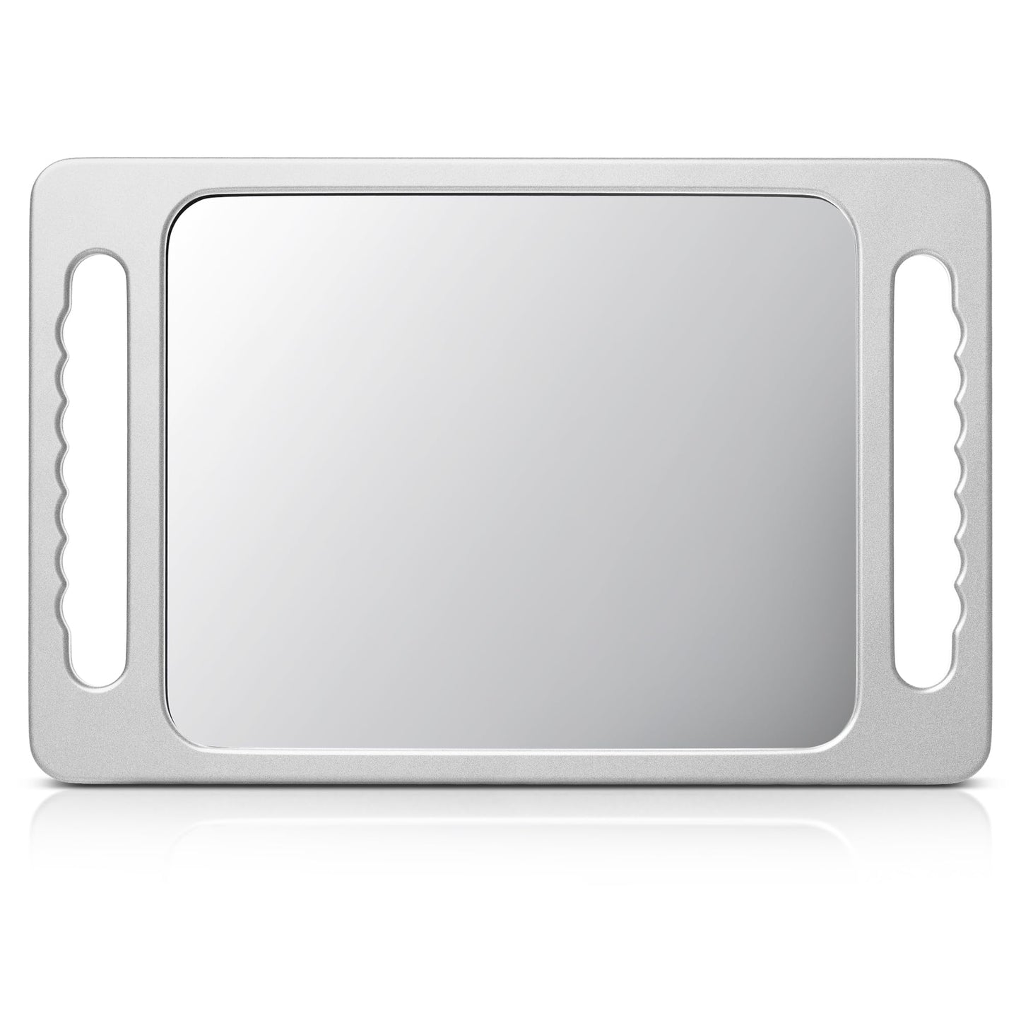 TASALON Unbreakable Hand Mirror with Double Handle- Large Handheld Barber Mirror for Hair and beauty Salon - Durable Hand Held Mirrors for barbershop - Haircut Mirror with Double Handgrip- Silver Gray