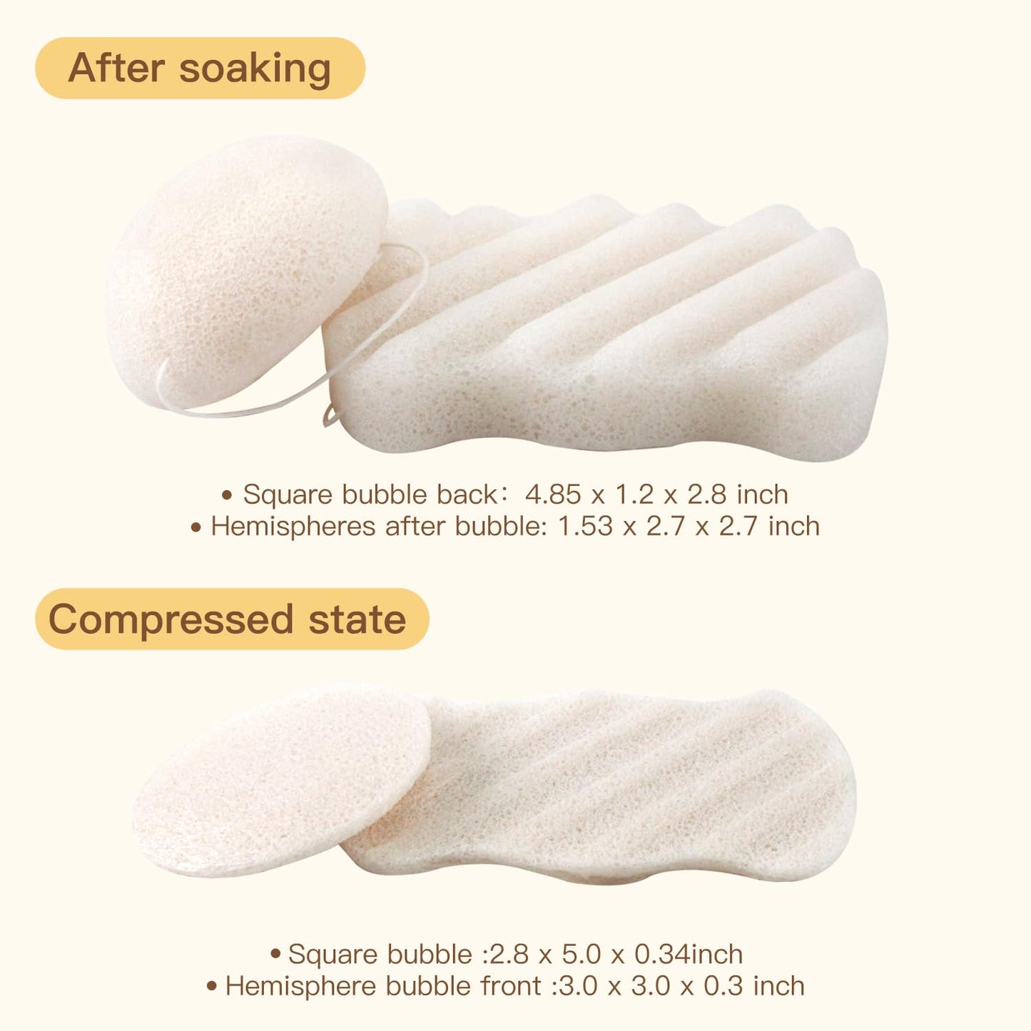 Spunspon Konjac Exfoliating Organic Facial Sponge Set | Gentle Daily Face Scrub/Skincare | Super Soft Body Cleansing Sponge for Shower, Safe for Baby Bathing, Half Ball + Rectangle (4 Pack, White)