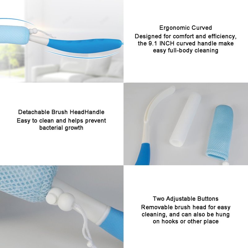 Leetye Mei Long Handled Shower Brush, Non-Slip Long Handle Bath Brush, Back Body Brush Gentle Exfoliating and Lather Well Deep Cleansing Long-Lasting for Body