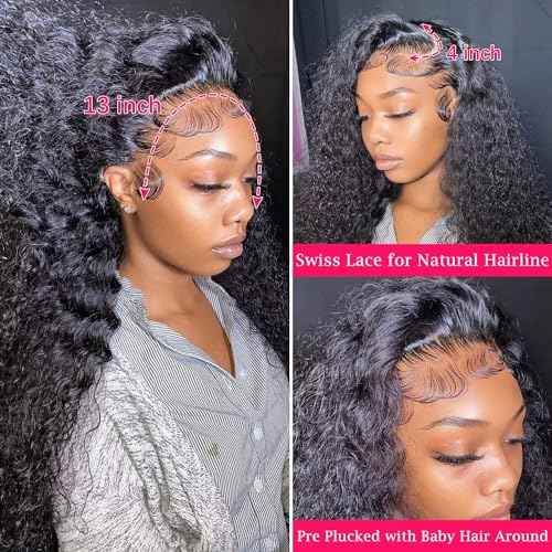 Deep Wave Lace Front Wigs Human Hair 13x4 Deep Curly Lace front Wigs Pre Plucked with Baby Hair Curly Wigs for Black Women 180% High Density 18 Inch