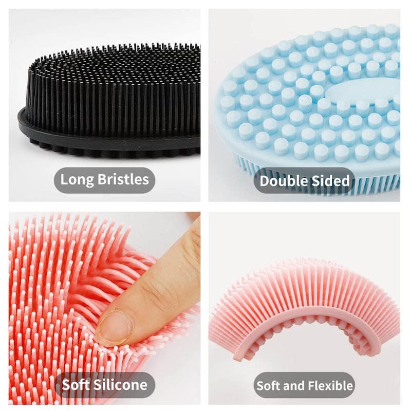 3 Pack Silicone Body Scrubber, Soft Silicone Loofah Exfoliating Body Scrubber, Silicone Body Brush Bath Shower Scrubber for Body, 2 in 1 Bath and Shampoo Wash Brush for Skin Exfoliation Men Women