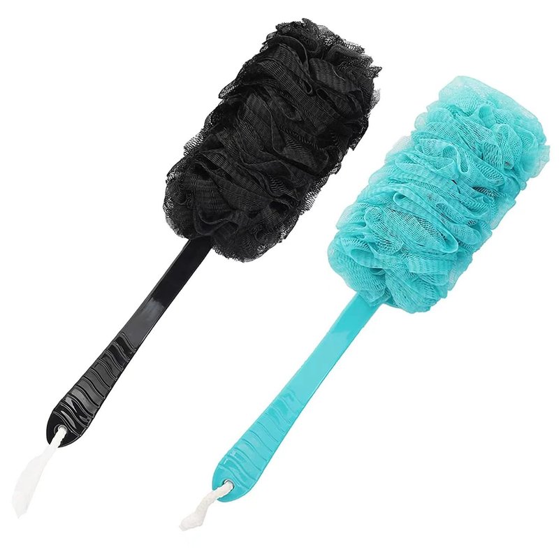 Back Scrubber Brush Long Handle for Shower, Loofah On a Stick Sponge Back Brush, Body Exfoliator Scrubber Bath Brush for Men Women, Exfoliating Cleaning Back Scrubber (2 Pack-Black+Green)