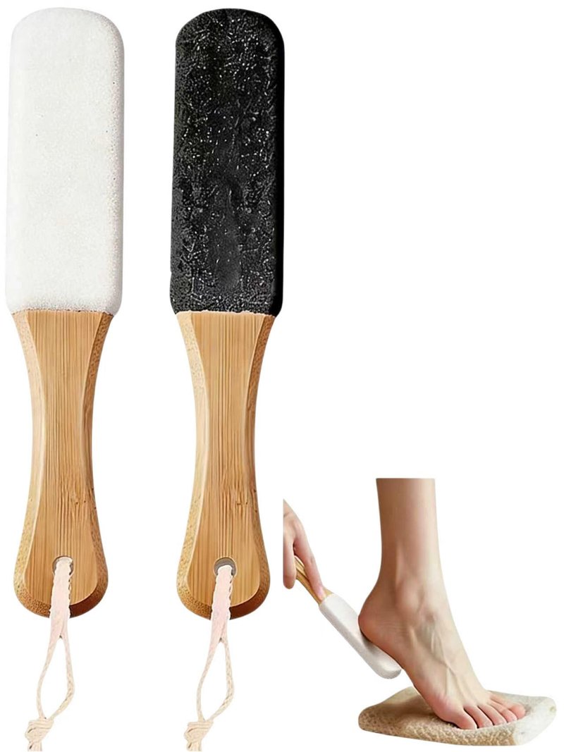 2-Pack Professional Pedicure Foot File with Wooden Handle & Pumice Stone - Callus Remover for Feet & Hands, Foot Scrubber for Dead Skin, Dry Rough Feet, Cracked Heels and Corns