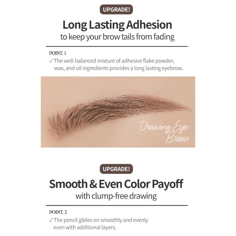 ETUDE Drawing Eye Brow, Eyebrow Pencil, Microblading, Long Lasting, Soft Textured Natural Daily Look, Korean Makeup, Beauty, Gray Brown (0.008 Ounce)