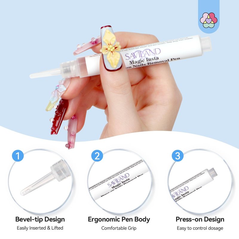 SAVILAND Solid Nail Glue Remover Pen: 10s Quick Press On Nail Remover with Vitamin E Castor Oil Click & Remove Nail Glue Remover for Press on Nails Fake Nails Solid Glue Gel, Alcohol Free Acetone Free
