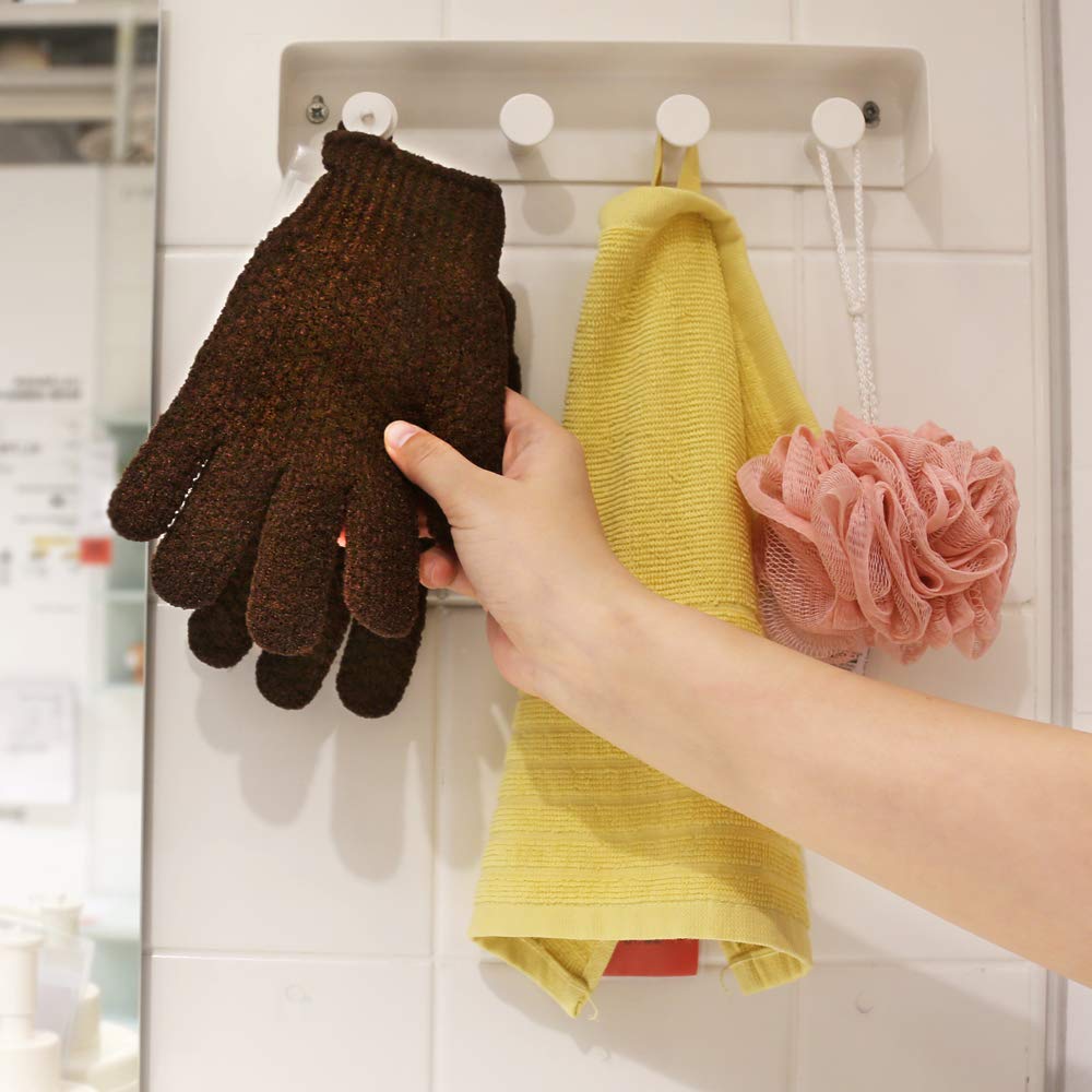 MIG4U Heavy Exfoliating Shower Gloves for Bath, Premium Nylon Body Wash Bathing Gloves for Men Women Spa, Massage and Skin Scrub, Dead Skin Remover with Hanging Loop, Brown,Regular Size