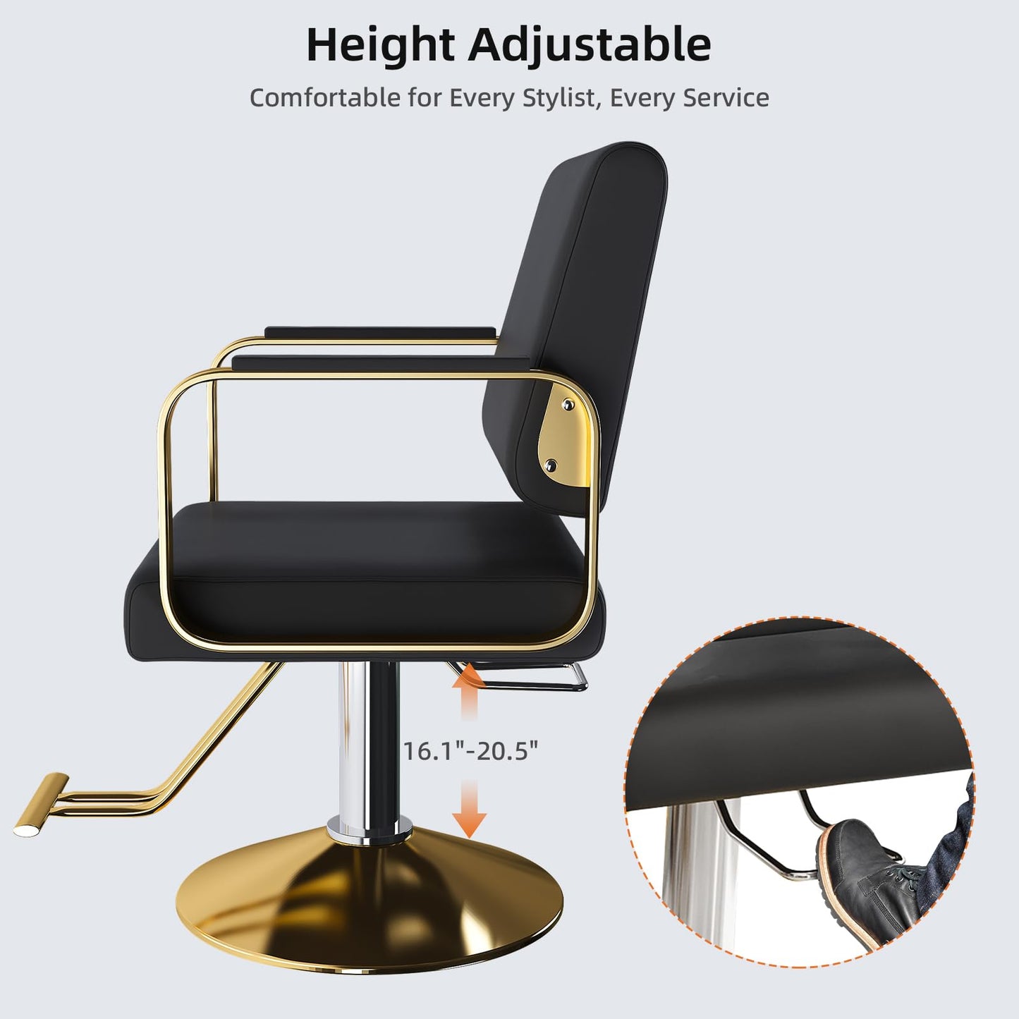 Zevemomo Barber Salon Chair for Hair Stylist, Heavy Duty Hydraulic Pump with 360° Swivel, Adjustable Height Spa Beauty Equipment for Barbershop, Home 330LBS Capacity, Black