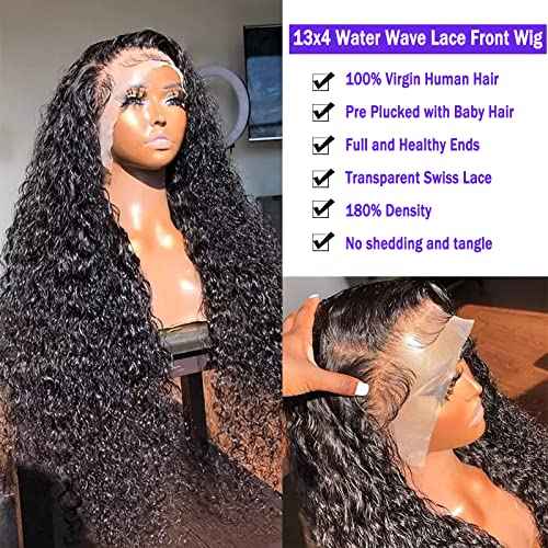 Water Wave Lace Front Wigs Human Hair 180% Density Pre Plucked with Baby Hair 13x4 Hd Transparent Water Wave Lace Frontal Wigs 22Inch Wear and go Glueless Wet and Wavy Wig for Women