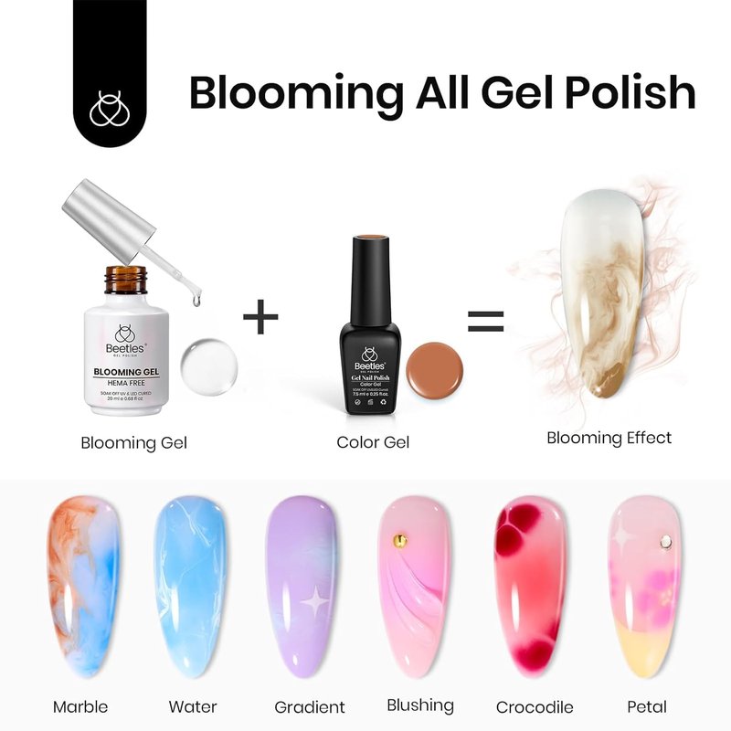 Beetles Blooming Gel Nail Polish - Christmas Limited Gel Polish for Spreading Effect Blossom Marble Natural Stone Watercolor Floral Print Soak off U V LED Lamp Cure Diy Nail Art Design Gifts for Women
